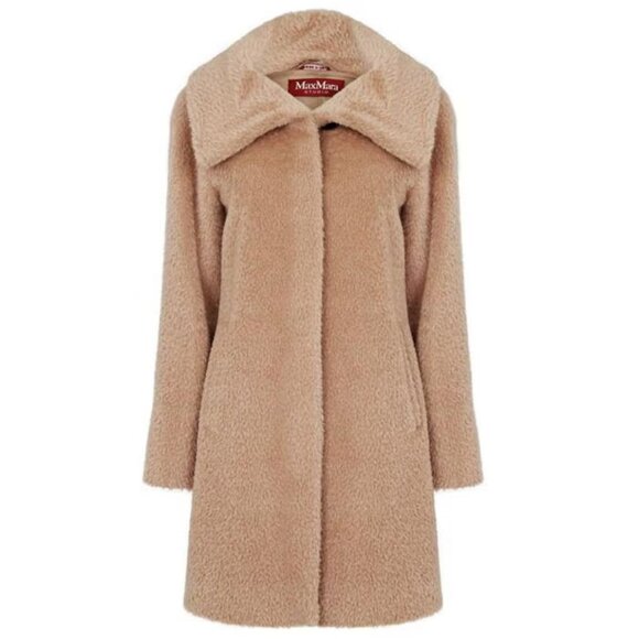 Max Mara Studio Gregory Teddy Alpaca and Wool Coat Size 14 Tan - Picture 1 of 10